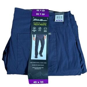 Eddie Bauer Men's 40x30 Dark Blue Fleece Lined Tech Pants Stretch Outdoor Hiking